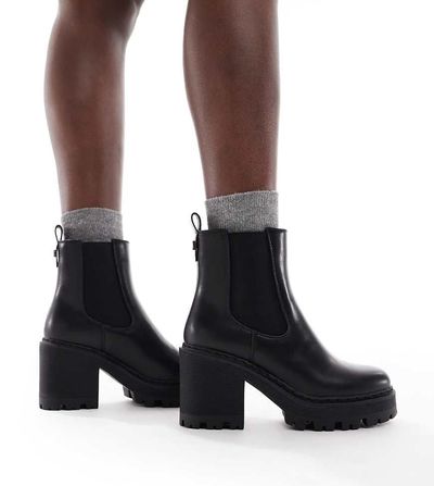 SEQWL Wide Fit SEQWL Wide Fit Fuzzy chunky chelsea boots in black