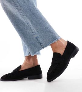 SEQWL Wide Fit SEQWL Wide Fit Hershe ruched loafers in suedette black