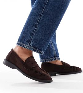 SEQWL Wide Fit SEQWL Wide Fit Hershe ruched loafers in suedette chocolate-Brown