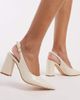 SEQWL Wide Fit SEQWL Wide Fit Hogan sling back block heeled shoes in cream-White - 1