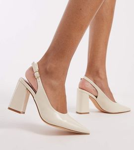 SEQWL Wide Fit SEQWL Wide Fit Hogan sling back block heeled shoes in cream-White