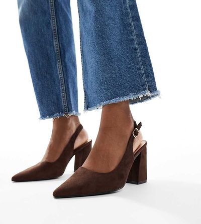 SEQWL Wide Fit SEQWL Wide Fit Hogan slingback block heel shoes in suedette brown