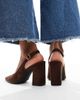 SEQWL Wide Fit SEQWL Wide Fit Hogan slingback block heel shoes in suedette brown - 4