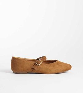 SEQWL Wide Fit SEQWL Wide Fit Iris faux suede high vamp ballet flats in tan-Brown