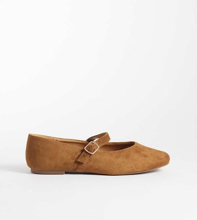 SEQWL Wide Fit SEQWL Wide Fit Iris faux suede high vamp ballet flats in tan-Brown