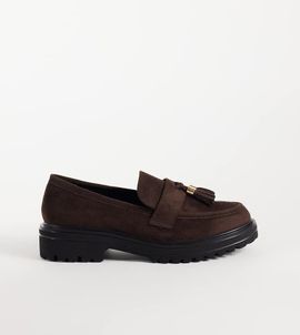 SEQWL Wide Fit SEQWL Wide Fit Jeep faux suede chunky tassel loafers in chocolate brown