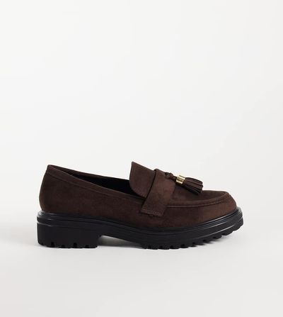SEQWL Wide Fit SEQWL Wide Fit Jeep faux suede chunky tassel loafers in chocolate brown