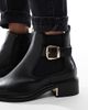 SEQWL Wide Fit SEQWL Wide Fit Latte buckle detail refined Chelsea boots in black - 4