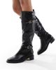 SEQWL Wide Fit SEQWL Wide Fit Latte buckle detail refined riding boots in black - 1