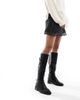 SEQWL Wide Fit SEQWL Wide Fit Latte buckle detail refined riding boots in black - 4