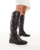 SEQWL Wide Fit SEQWL Wide Fit Latte buckle detailing refined riding boots in chocolate-Brown - 1