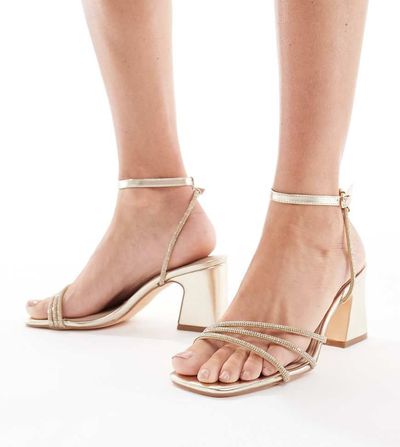 SEQWL Wide Fit SEQWL Wide Fit Leal strappy block heeled embellished sandals in gold