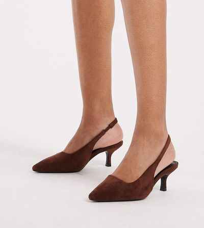SEQWL Wide Fit SEQWL Wide Fit Maybach slingback kitten heels in brown suedette