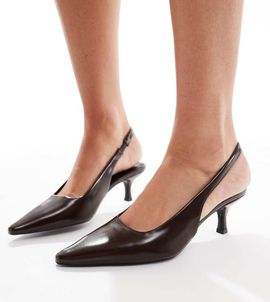 SEQWL Wide Fit SEQWL Wide Fit Maybach slingback kitten heels in chocolate-Brown
