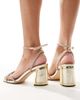 SEQWL Wide Fit SEQWL Wide Fit mid block heel sandals with embellished straps in gold - 3