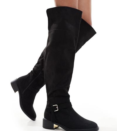 SEQWL Wide Fit SEQWL Wide Fit over the knee flat boots with tassels in black