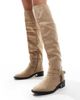 SEQWL Wide Fit SEQWL Wide Fit over the knee flat boots with tassels in taupe-Neutral - 2