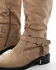 SEQWL Wide Fit SEQWL Wide Fit over the knee flat boots with tassels in taupe-Neutral - 3
