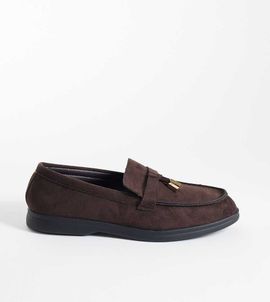 SEQWL Wide Fit SEQWL Wide Fit Panther tassel trim loafers in faux suede chocolate-Brown