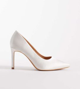 SEQWL Wide Fit SEQWL Wide Fit Petunia heeled pumps in white satin