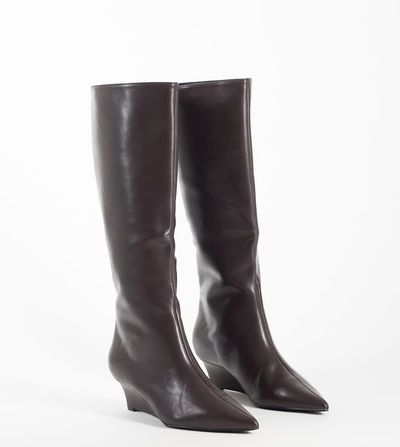 SEQWL Wide Fit SEQWL Wide Fit refined wedge knee boots in chocolate brown