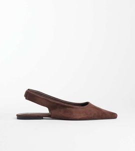 SEQWL Wide Fit SEQWL Wide Fit Scar faux suede sling back pointed ballet flats in chocolate brown