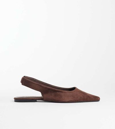 SEQWL Wide Fit SEQWL Wide Fit Scar faux suede sling back pointed ballet flats in chocolate brown