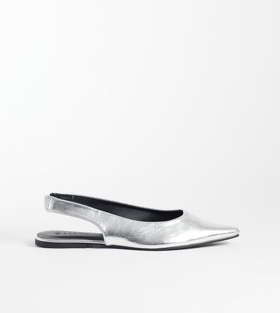 SEQWL Wide Fit SEQWL Wide Fit Scar sling back pointed ballet flats in silver
