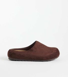 SEQWL Wide Fit SEQWL Wide Fit Simba faux suede clogs in chocolate brown