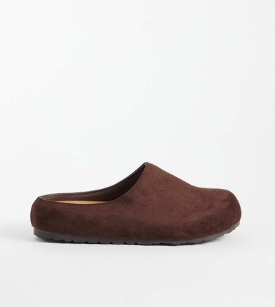 SEQWL Wide Fit SEQWL Wide Fit Simba faux suede clogs in chocolate brown