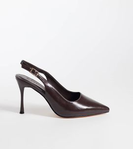 SEQWL Wide Fit SEQWL Wide Fit slingback pointed toe stiletto heel pumps in brown faux leather