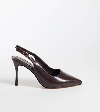 SEQWL Wide Fit SEQWL Wide Fit slingback pointed toe stiletto heel pumps in brown faux leather