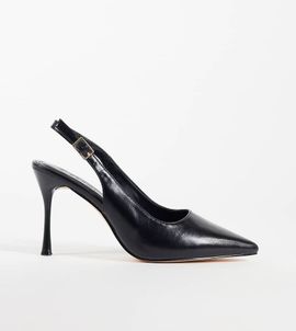 SEQWL Wide Fit SEQWL Wide Fit slingback pointed toe stiletto heeled pumps in black faux leather