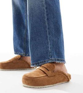 SEQWL Wide Fit SEQWL Wide Fit Soda fur lined mules in taupe-Neutral