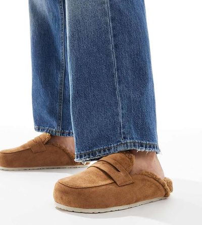 SEQWL Wide Fit SEQWL Wide Fit Soda fur lined mules in taupe-Neutral
