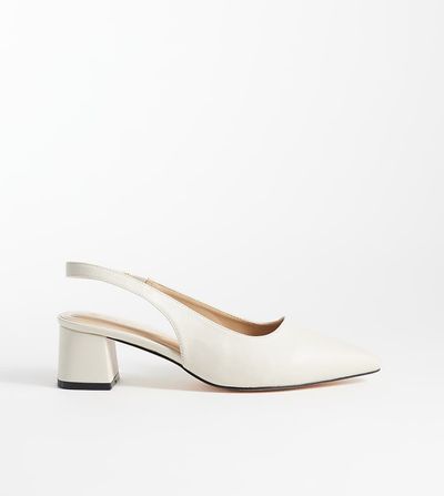 SEQWL Wide Fit SEQWL Wide Fit Sorrento sling back low block heeled sandals in cream-White