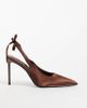 SEQWL Wide Fit SEQWL Wide Fit Sorrento sling back low block heeled shoes in chocolate croc-Brown - 1