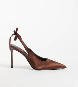 SEQWL Wide Fit SEQWL Wide Fit Sorrento sling back low block heeled shoes in chocolate croc-Brown