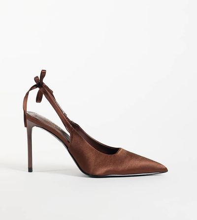 SEQWL Wide Fit SEQWL Wide Fit Sorrento sling back low block heeled shoes in chocolate croc-Brown