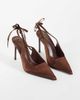 SEQWL Wide Fit SEQWL Wide Fit Sorrento sling back low block heeled shoes in chocolate croc-Brown - 3
