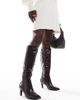 SEQWL Wide Fit SEQWL Wide Fit Starburst knee boots in croc chocolate-Brown - 1