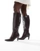 SEQWL Wide Fit SEQWL Wide Fit Starburst knee boots in croc chocolate-Brown - 2