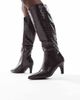 SEQWL Wide Fit SEQWL Wide Fit Starburst knee boots in croc chocolate-Brown - 4