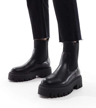 SEQWL Wide Fit SEQWL Wide Fit Stella chunky Chelsea boots in black