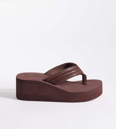 SEQWL Wide Fit SEQWL Wide Fit Thong flatform wedge in chocolate-Brown