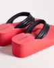 SEQWL Wide Fit SEQWL Wide Fit Thong flatform wedge in red/black - 2