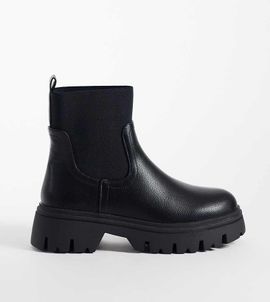SEQWL Wide Fit SEQWL Wide Fit Twirl chunky chelsea boots in black