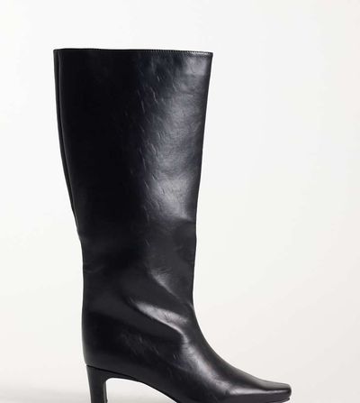 SEQWL Wide Fit SEQWL Wide Fit Woody chisel toe knee high kitten heel boots in black