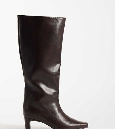 SEQWL Wide Fit SEQWL Wide Fit Woody chisel toe knee high kitten heel boots in brown