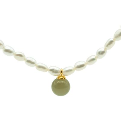 seree seree Belle Pearl and Green Jade Choker